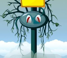 Тайны и загадки - Mysterious road sign with fog cartoon hi