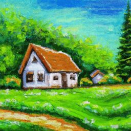 Дом и сад - Cozy cottage nestled in nature oil pai