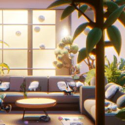 Дом и сад - Cozy living room with plants anime