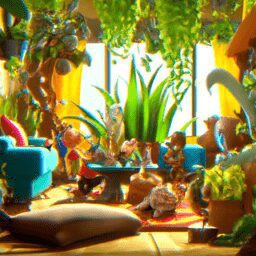 Дом и сад - Cozy room filled with plants cartoon