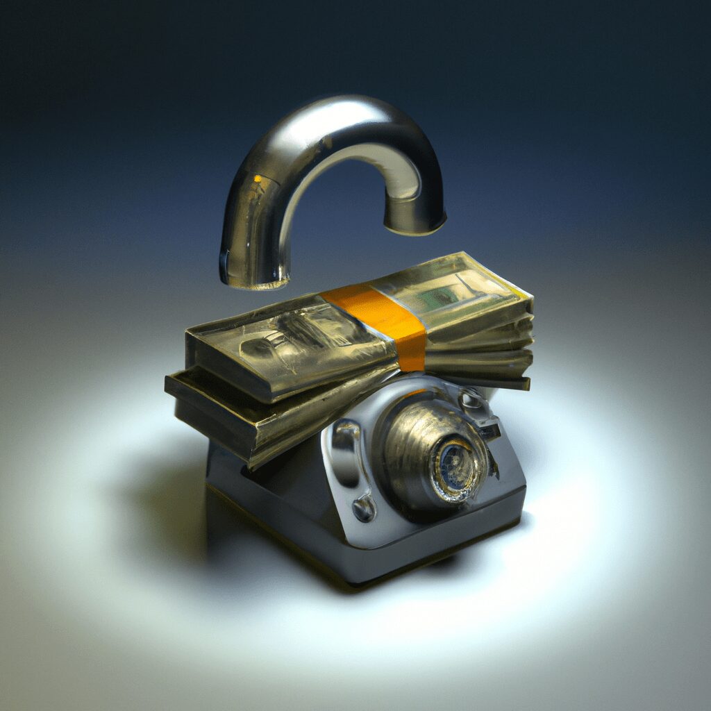 Технологии - Digital lock protecting money artwork