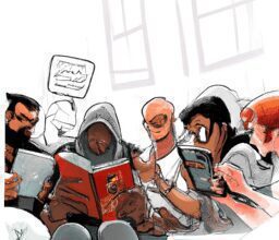 Досуг - Diverse group of people reading comics