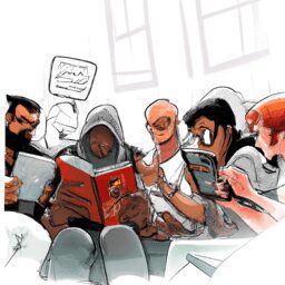 Досуг - Diverse group of people reading comics