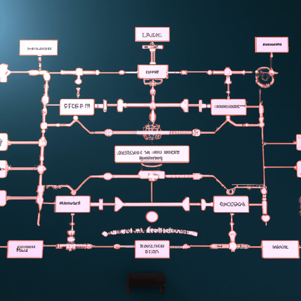 Технологии - Flowchart with interconnected nodes re