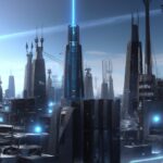 Технологии - Futuristic cityscape with advanced tec