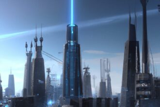 Технологии - Futuristic cityscape with advanced tec