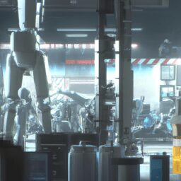 Futuristic factory with robots working - Технологии