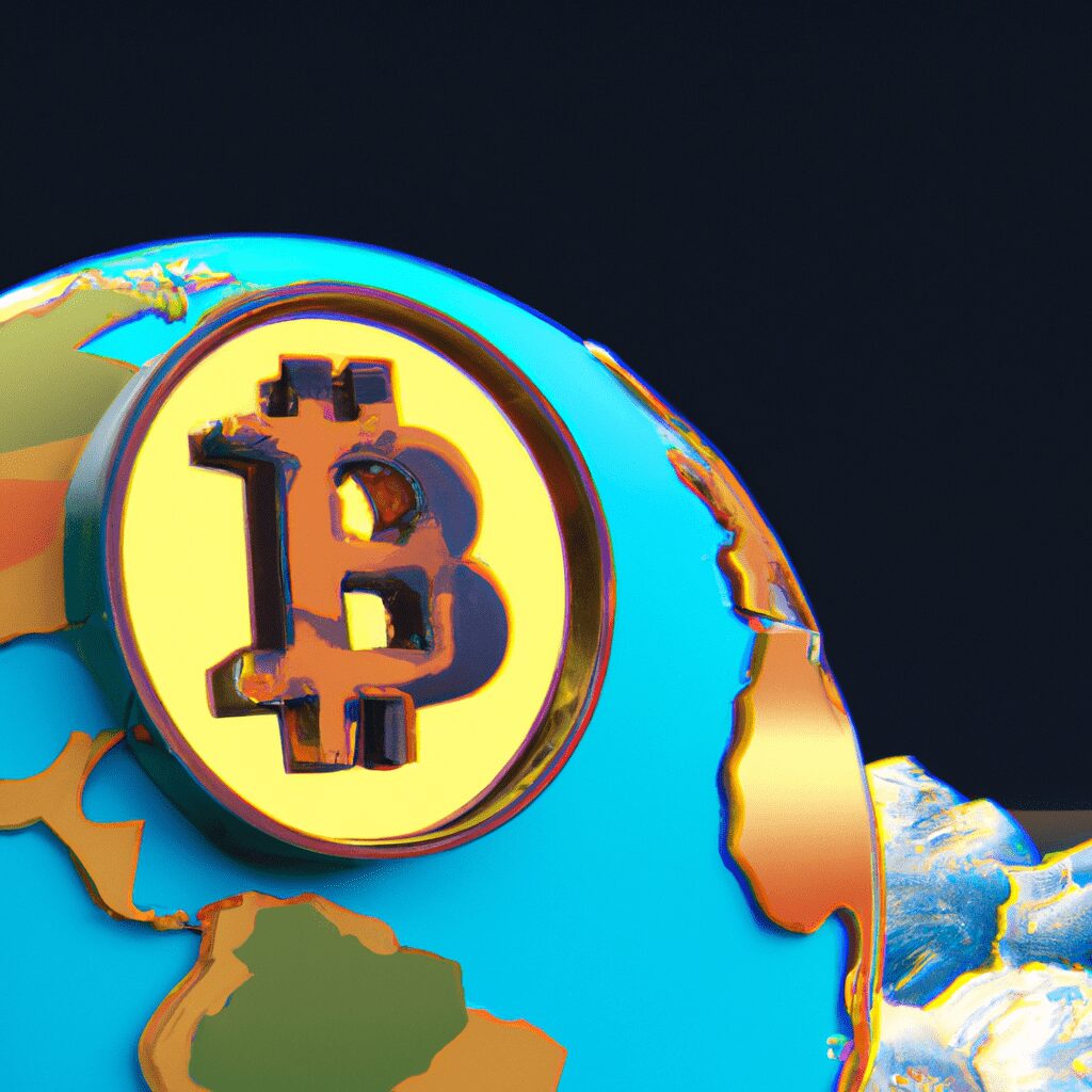 Технологии - Globe with bitcoin symbol hd cartoon