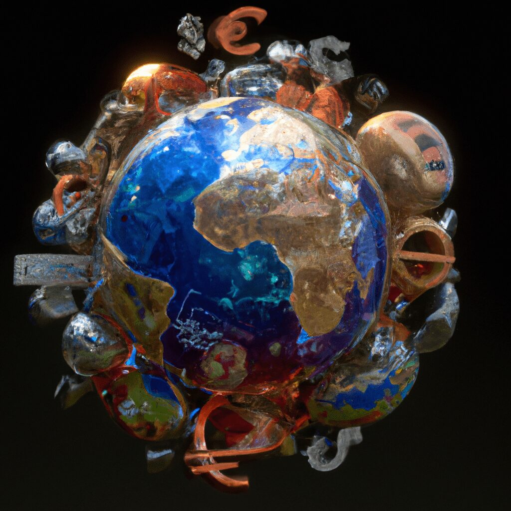 Технологии - Globe with multiple digital currencies