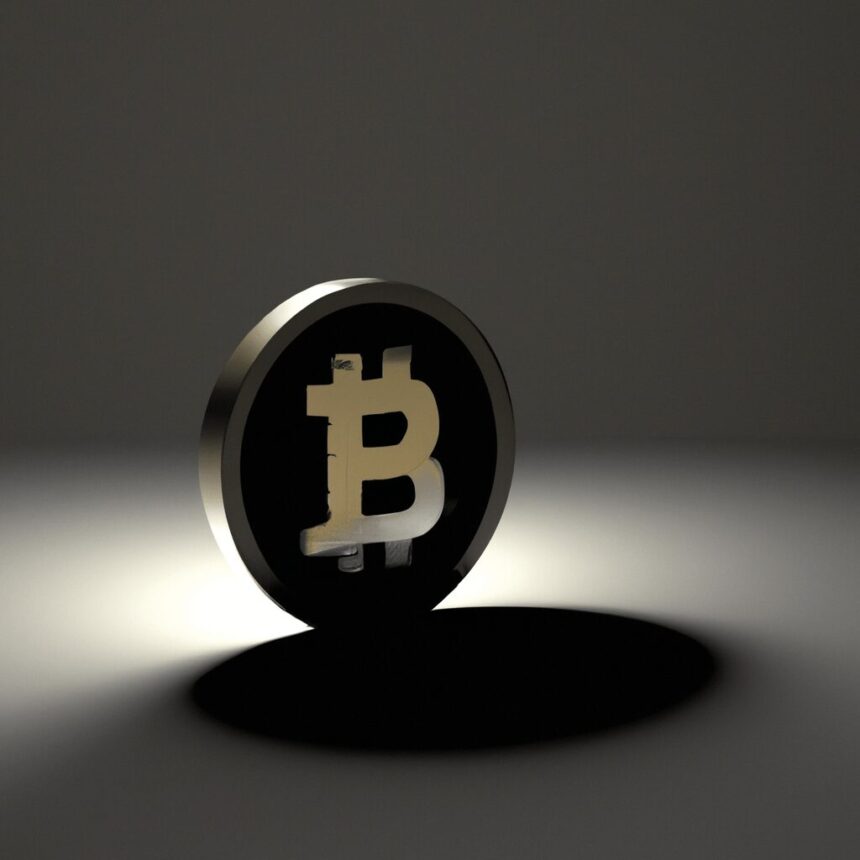 Технологии - Glowing bitcoin casting ominous shadow