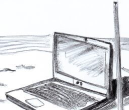 Бизнес и финансы - Laptop on beach pencil drawing