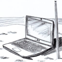 Бизнес и финансы - Laptop on beach pencil drawing