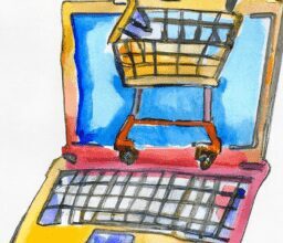 Бизнес и финансы - Laptop with shopping cart watercolor