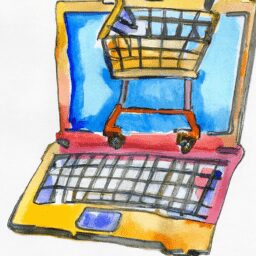 Бизнес и финансы - Laptop with shopping cart watercolor