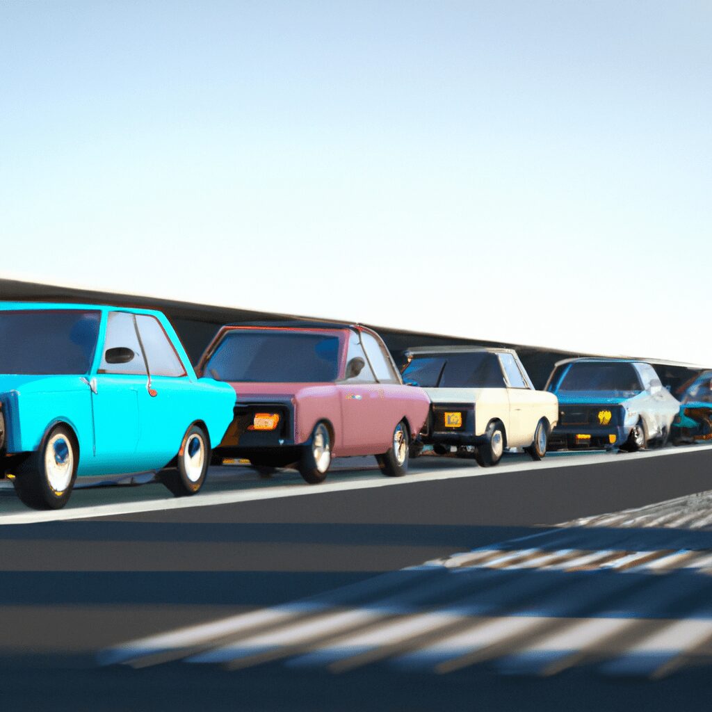 Технологии - Lineup of lada cars in different color