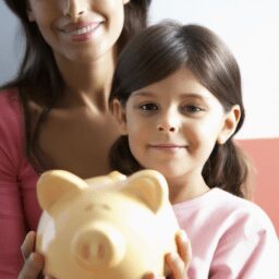 Бизнес и финансы - Mother holding piggy bank portrait