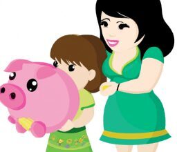 Бизнес и финансы - Mother holding piggy bank vector art