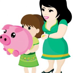 Бизнес и финансы - Mother holding piggy bank vector art