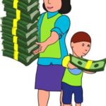 Бизнес и финансы - Mother holding stack of money vector