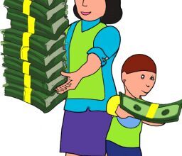 Бизнес и финансы - Mother holding stack of money vector