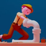 Дом и сад - Person fixing leaky pipe cartoon