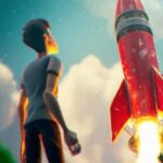 Технологии - Person holding onto rocket anime