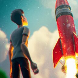 Технологии - Person holding onto rocket anime