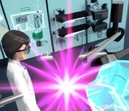 Технологии - Person in lab coat holding laser