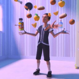 Разум и тело - Person juggling fruits and junk food