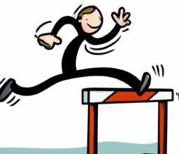 Бизнес и финансы - Person jumping over hurdle cartoon