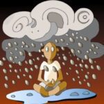 Досуг - Person meditating in storm cartoon