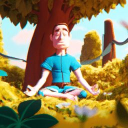 Person meditating in nature cartoon di - Разум и тело