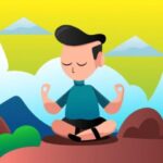 Досуг - Person meditating in nature cartoon hi