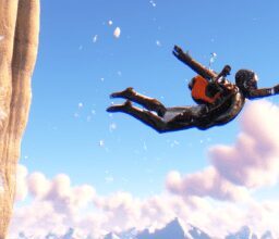 Досуг - Person skydiving over mountain anime