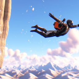 Досуг - Person skydiving over mountain anime