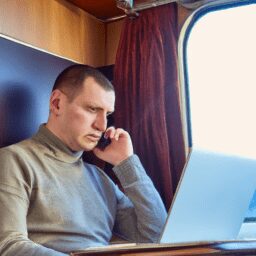 Бизнес и финансы - Person working remotely in transportat