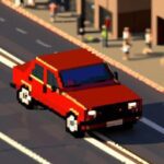 Технологии - Red lada car driving on busy street