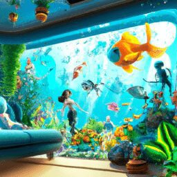 Дом и сад - Relaxing home aquarium oasis cartoon