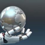 Технологии - Robot hand holding globe cartoon cin