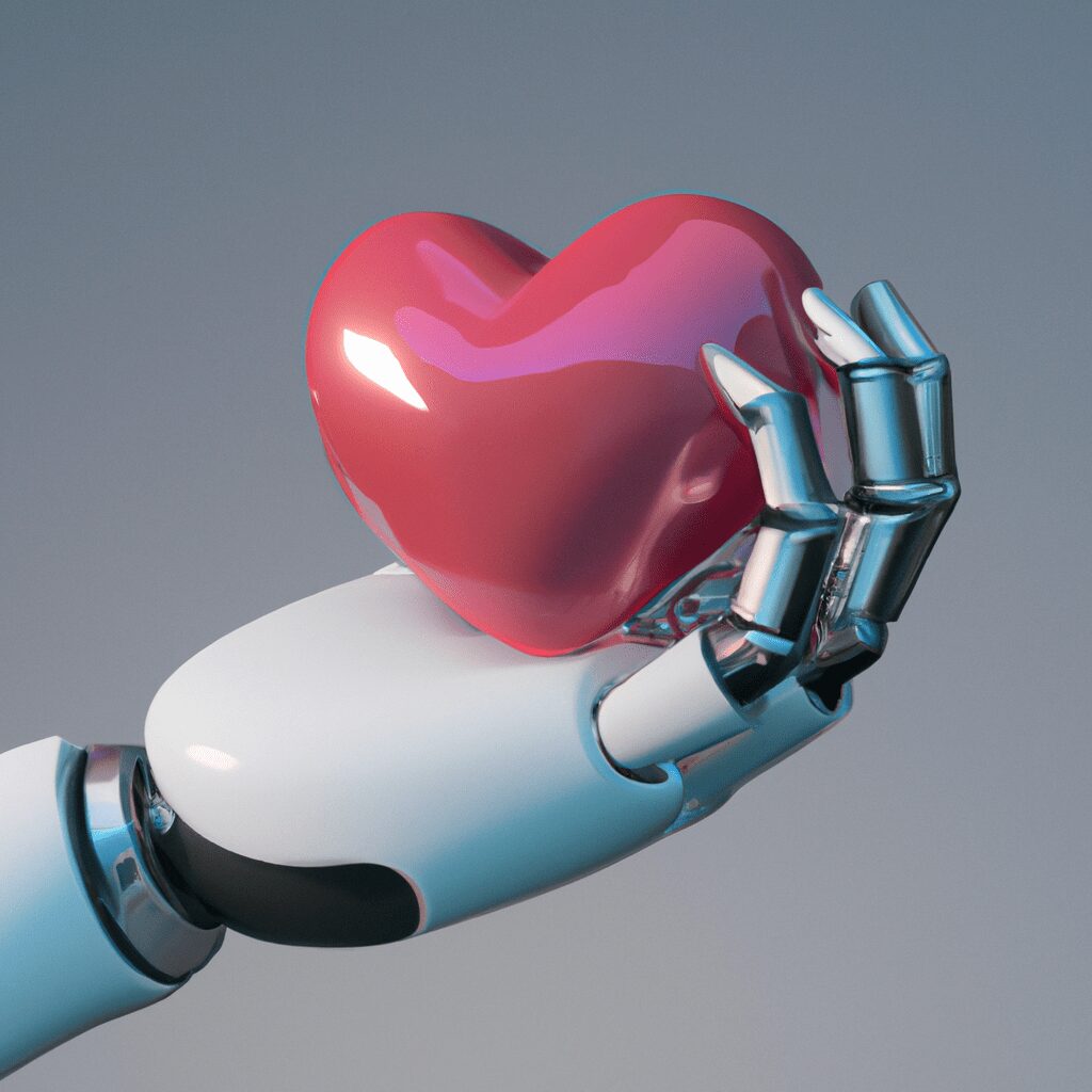 Технологии - Robot hand holding human heart carto