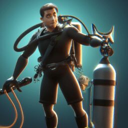 Досуг - Scuba diver holding fishing gear anime