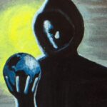 Тайны и загадки - Shadowy figure holding globe oil pai