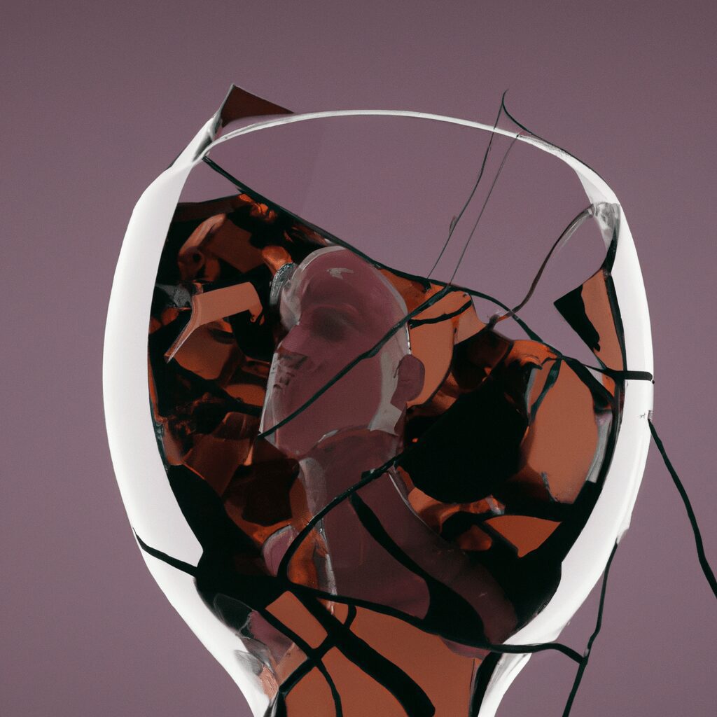 Разум и тело - Shattered wine glass with silhouette