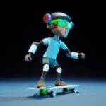 Технологии - Skater using laser technology cartoon