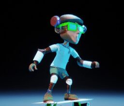 Технологии - Skater using laser technology cartoon