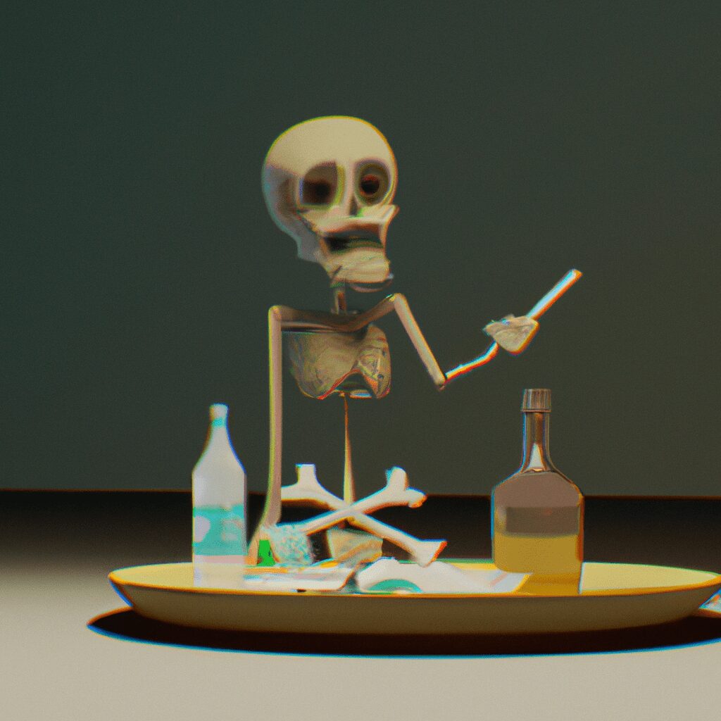 Разум и тело - Skull with cigarette alcohol bottle