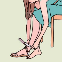 Woman trying on new sandals vector art - Красота и стиль