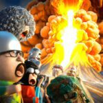 Киномания и Аниманьяки - Cartoon characters facing volcanic erupt