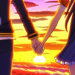 Досуг - Couple holding hands in sunset glow anim