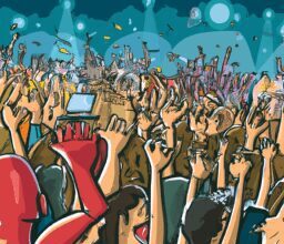 Досуг - Crowd cheering at live concert cartoon